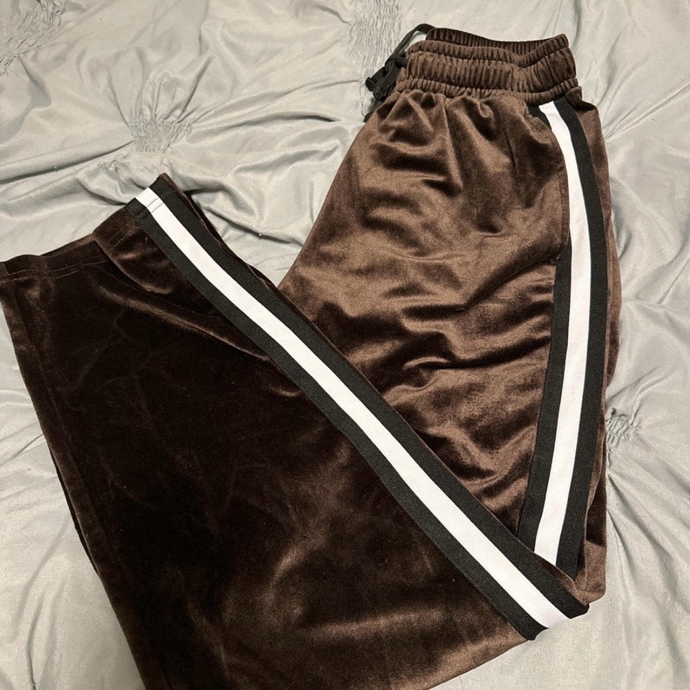 Forever 21 Brown Velvet Sweats with White and Black Stripes